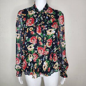 NWT Yumi Kim Julie Floral Print Tie Neck Faux Wrap Blouse Top Small